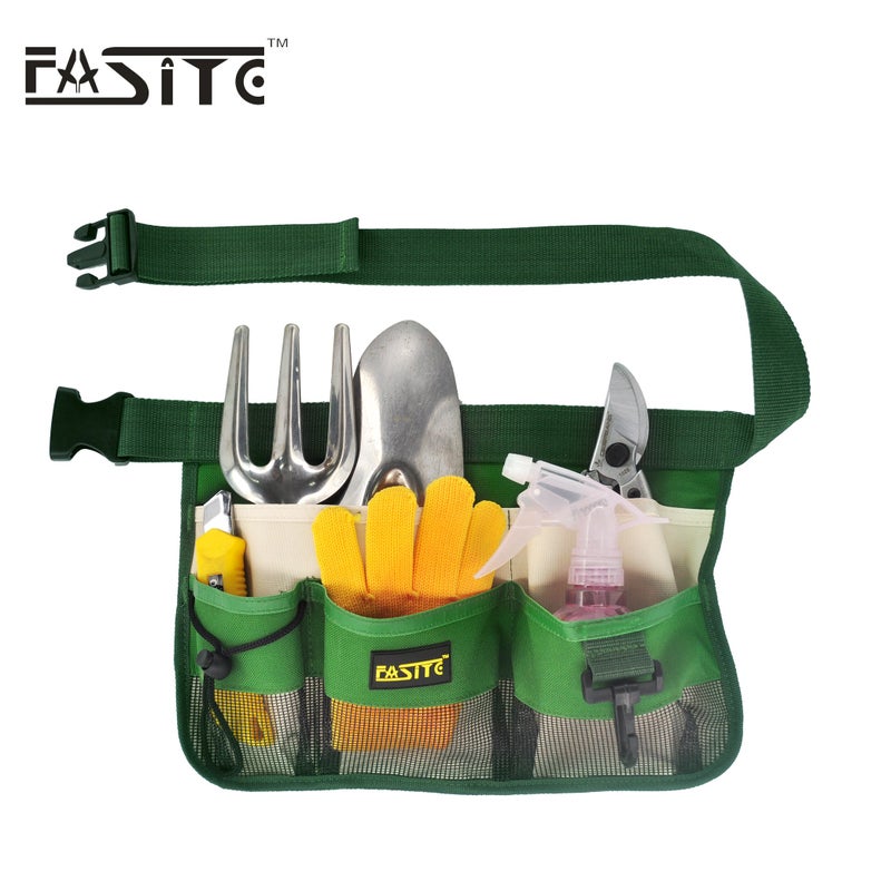 FASITE Gardening Tool Waist Bag Belt, Waterproof Garden Tool Apron with 7-Pocket Hanging Pouch for Men&Women, Adjustable, Green - Image 3